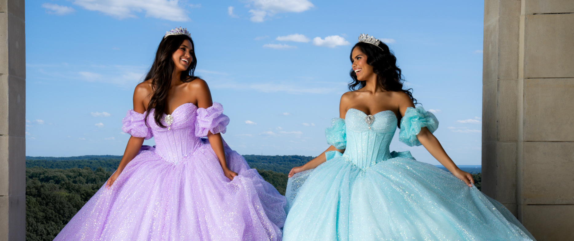 open lace back dress Blush Pink & Blue Off-Shoulder Quinceañera Ball Gown with 3D Floral  Embroidery main image 0