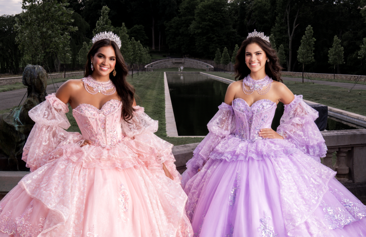 strapless open back dress Purple Quince Ball Gown with Cape Sleeves main image 1