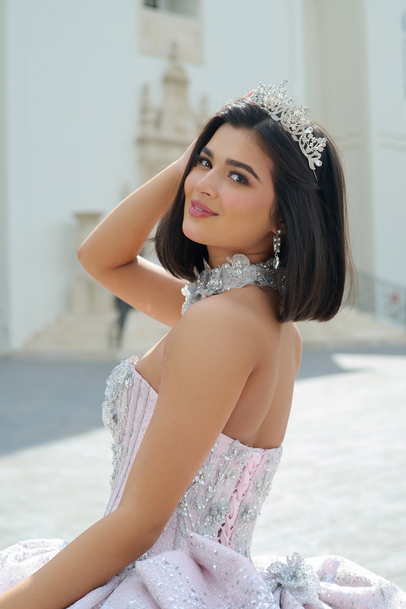 silver and pink quinceanera dresses Custom-made Gown with Beaded Crystal Tulle for Quinceanera, Sweet 16, and Special Occasions
