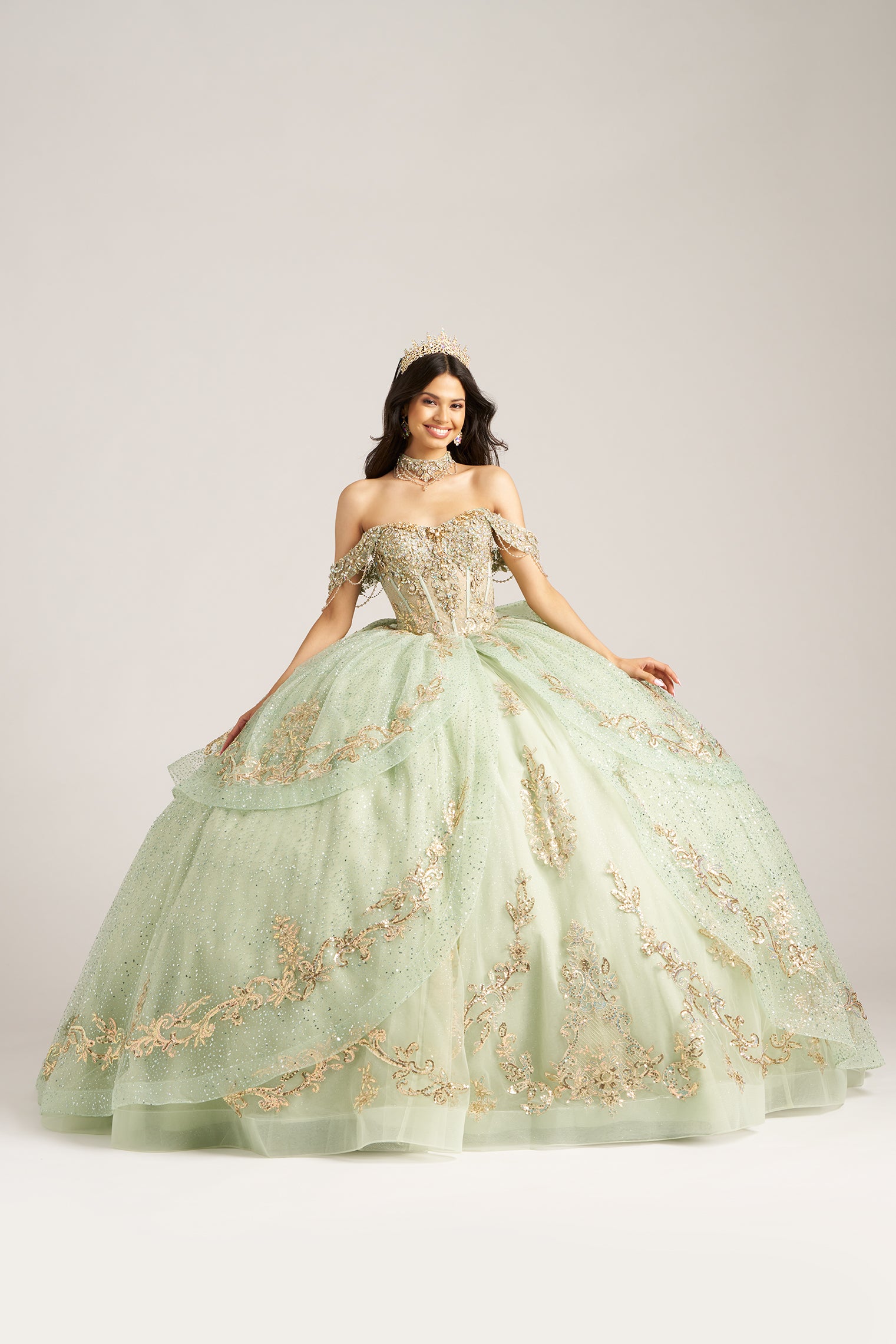 olive green 15 dress Green Quinceanera Dresses ADASA