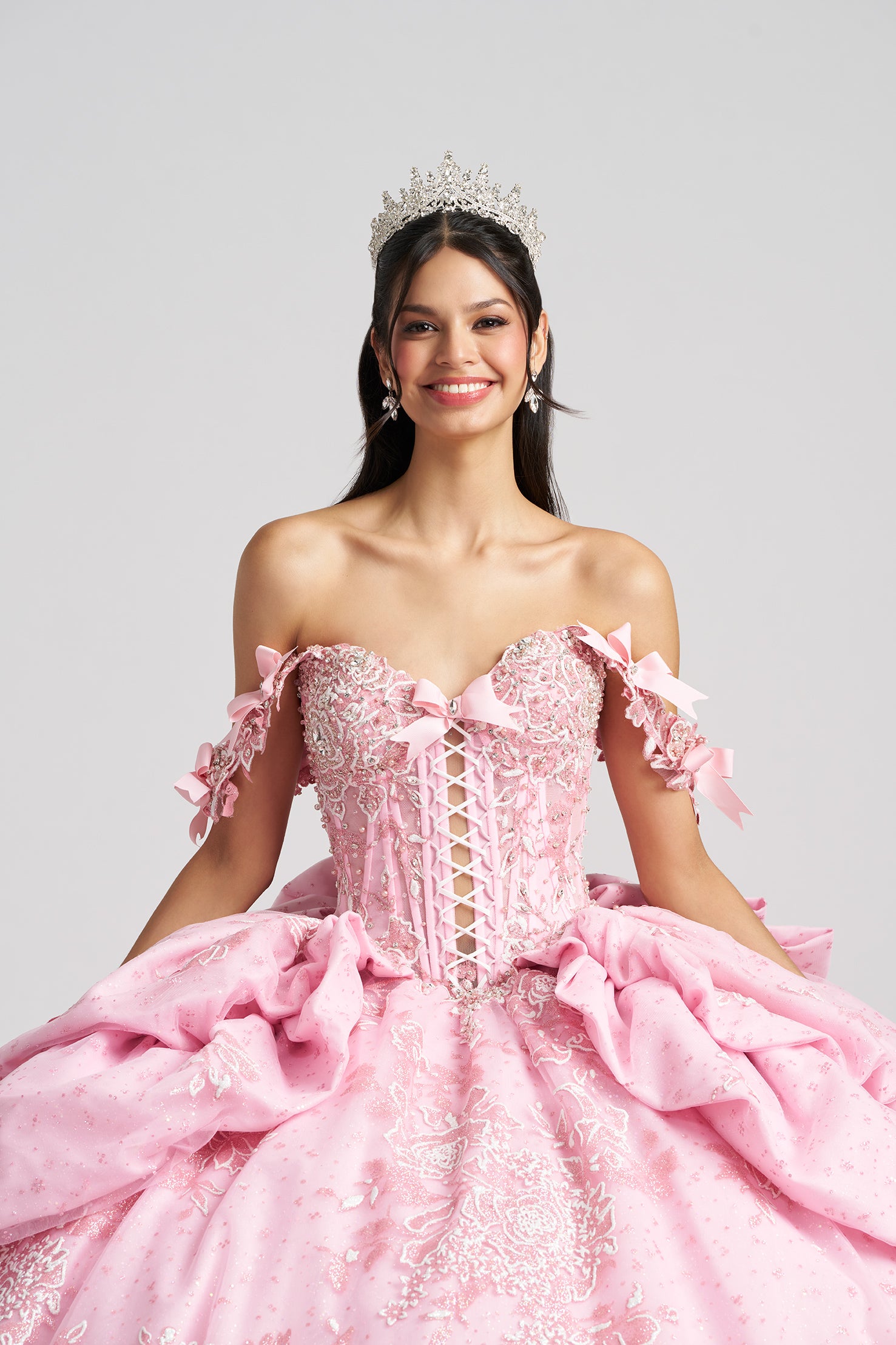 bubblegum pink quinceanera dresses Light Pink Quinceanera Dresses Ball Gown 3D Flower Lace Sweet16 Prom Party Dress